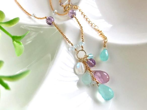 K14GF Sea Blue & Lavender Chalcedony Necklace 第8張的照片