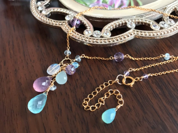 K14GF Sea Blue & Lavender Chalcedony Necklace 第2張的照片