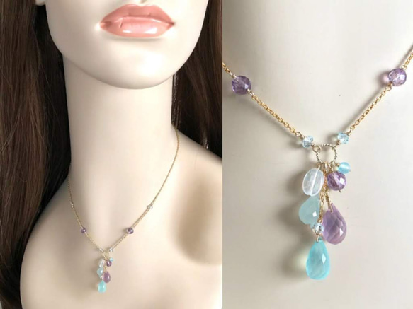 K14GF Sea Blue & Lavender Chalcedony Necklace 第4張的照片