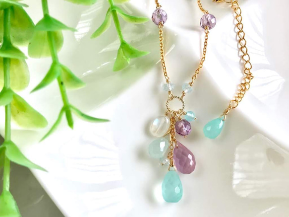 K14GF Sea Blue & Lavender Chalcedony Necklace 第6張的照片