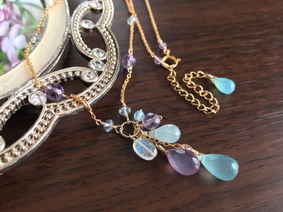 K14GF Sea Blue & Lavender Chalcedony Necklace 第7張的照片