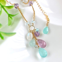 K14GF Sea Blue & Lavender Chalcedony Necklace 第1張的照片