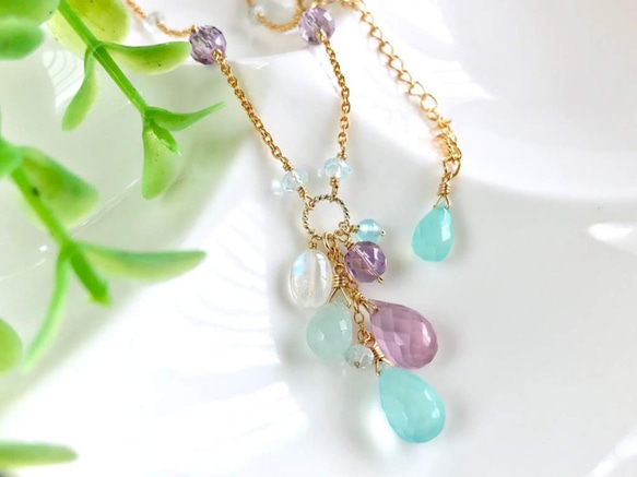 K14GF Sea Blue & Lavender Chalcedony Necklace 第1張的照片