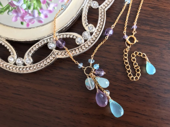 K14GF Sea Blue & Lavender Chalcedony Necklace 第9張的照片