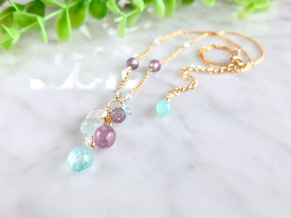 K14GF Sea Blue & Lavender Chalcedony Necklace 第10張的照片