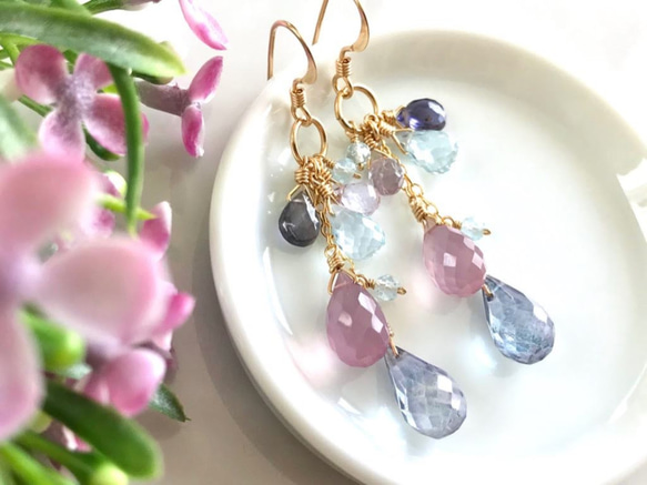 K14GF Mystic quartz & Lavender Chalcedony Earrings 第1張的照片