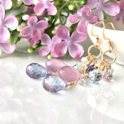 K14GF Mystic quartz & Lavender Chalcedony Earrings 第3張的照片