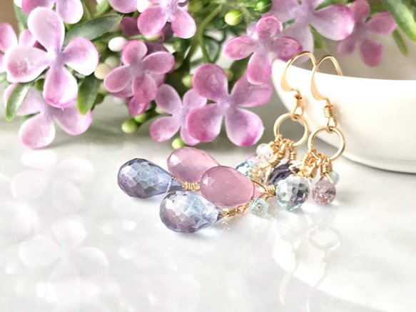 K14GF Mystic quartz & Lavender Chalcedony Earrings 第3張的照片