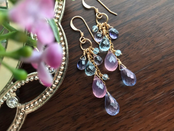 K14GF Mystic quartz & Lavender Chalcedony Earrings 第8張的照片