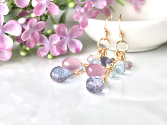 K14GF Mystic quartz & Lavender Chalcedony Earrings 第9張的照片