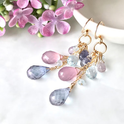 K14GF Mystic quartz & Lavender Chalcedony Earrings 第10張的照片