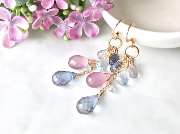 K14GF Mystic quartz & Lavender Chalcedony Earrings 第10張的照片