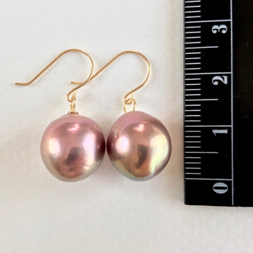 ピンク淡水エジソンパール ジャーマンフックピアス 18k 18k mane pink hook pierce | AURA