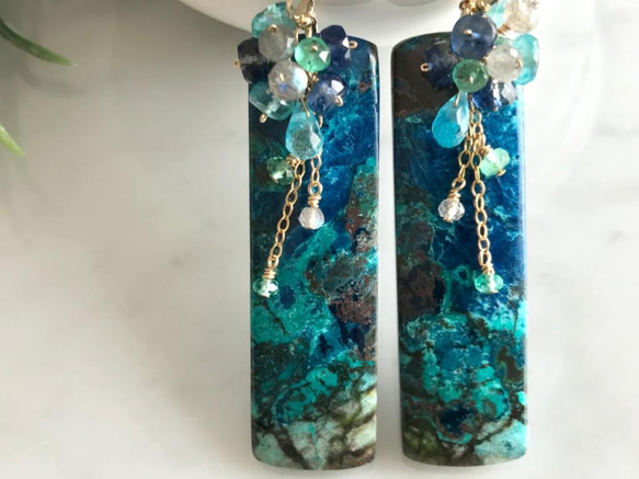 K14GF Chrysocolla earrings 第1張的照片