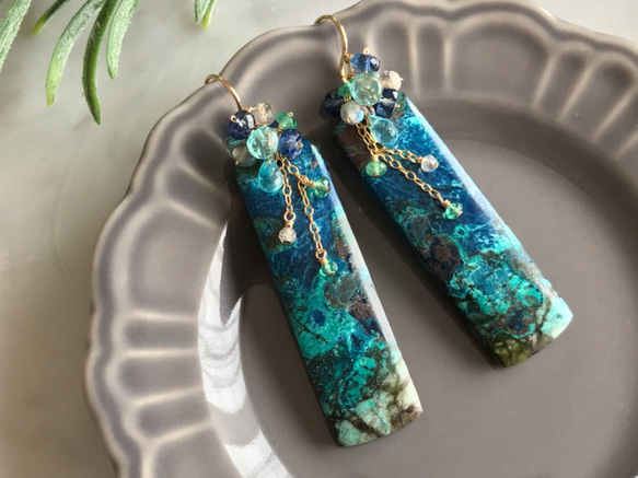 K14GF Chrysocolla earrings 第2張的照片