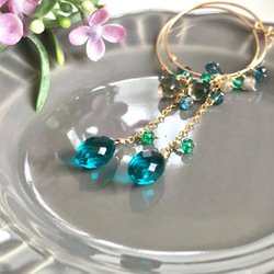 K14GF Peacock quartz & smoky quartz hoop Earrings 第10張的照片