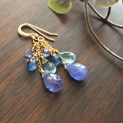 K14GF Big tanzanite and four stone Earrings 第2張的照片