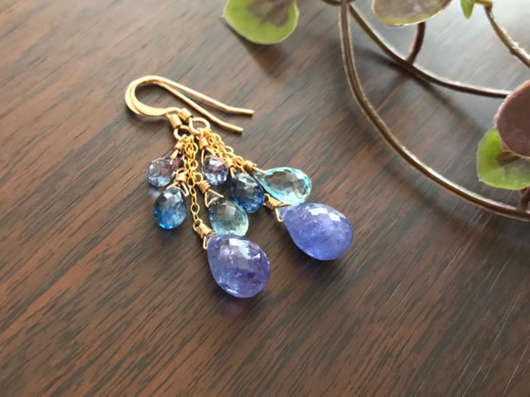 K14GF Big tanzanite and four stone Earrings 第2張的照片