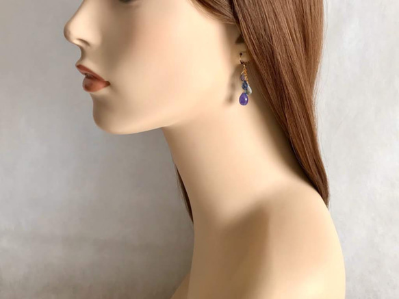 K14GF Big tanzanite and four stone Earrings 第5張的照片