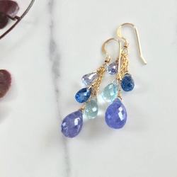 K14GF Big tanzanite and four stone Earrings 第7張的照片