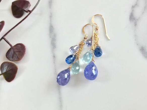 K14GF Big tanzanite and four stone Earrings 第7張的照片