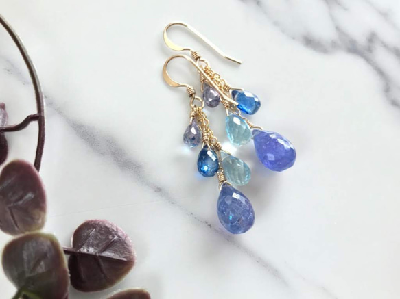 K14GF Big tanzanite and four stone Earrings 第10張的照片