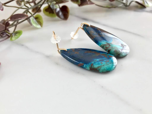 K14GF Big Chrysocolla Earrings 第3張的照片