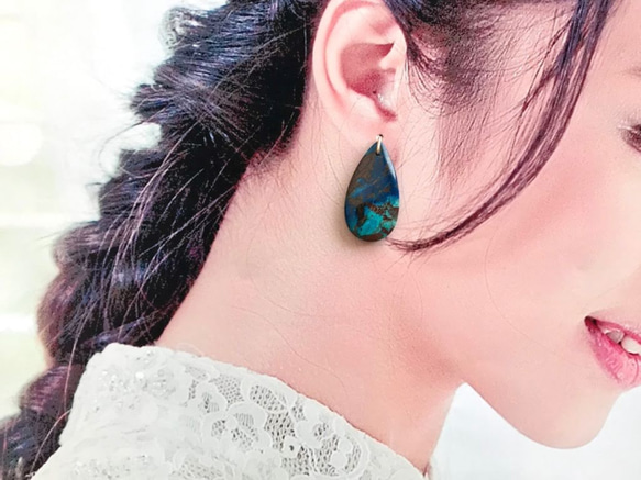 K14GF Big Chrysocolla Earrings 第5張的照片