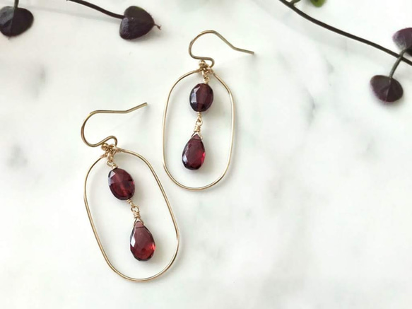 K14GF Garnet earring 第1張的照片