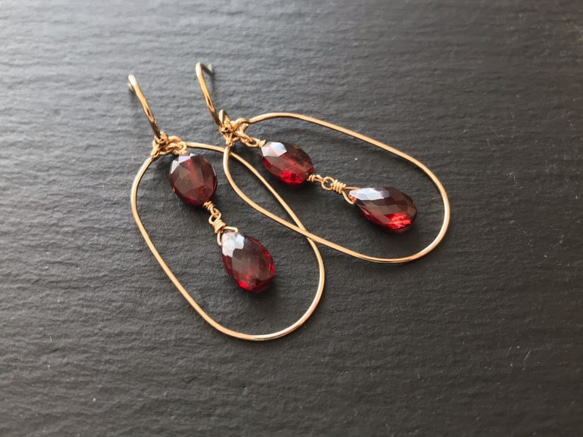 K14GF Garnet earring 第2張的照片