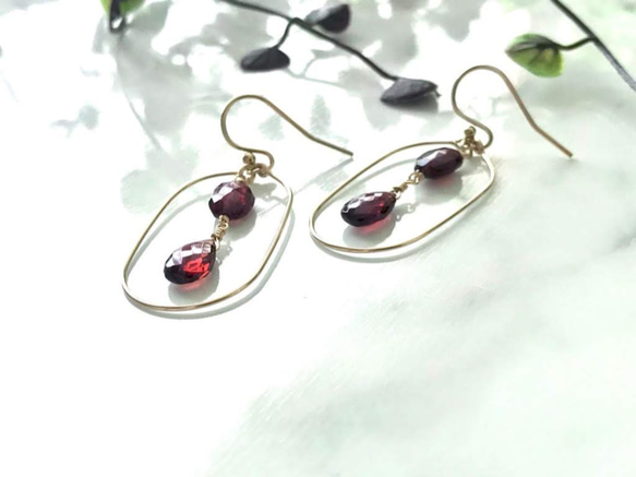 K14GF Garnet earring 第3張的照片