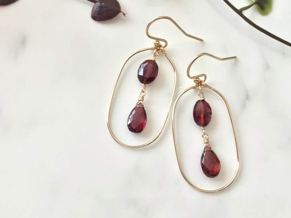 K14GF Garnet earring 第7張的照片