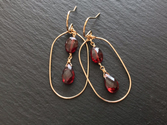 K14GF Garnet earring 第8張的照片