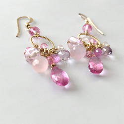 K14GF Pink Topaz and Pink Gemstone Earrings 第3張的照片