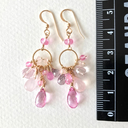 K14GF Pink Topaz and Pink Gemstone Earrings 第4張的照片