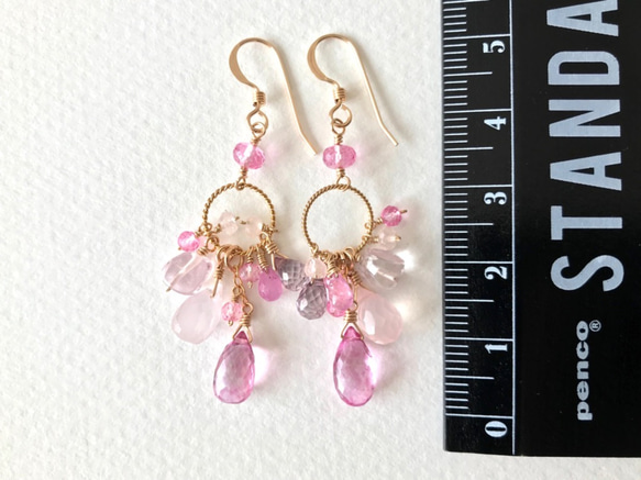 K14GF Pink Topaz and Pink Gemstone Earrings 第4張的照片