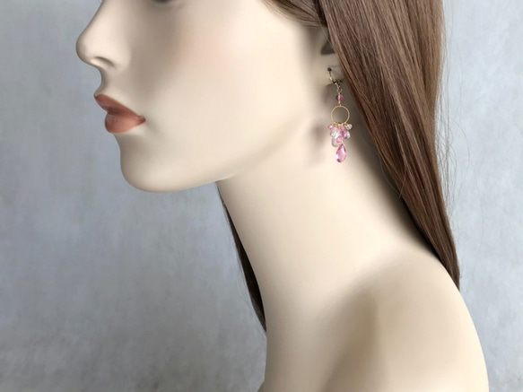 K14GF Pink Topaz and Pink Gemstone Earrings 第5張的照片