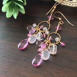 K14GF Pink Topaz and Pink Gemstone Earrings 第8張的照片