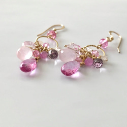 K14GF Pink Topaz and Pink Gemstone Earrings 第9張的照片