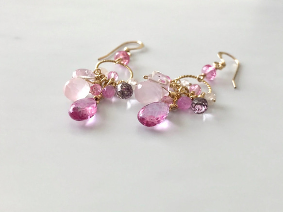 K14GF Pink Topaz and Pink Gemstone Earrings 第9張的照片