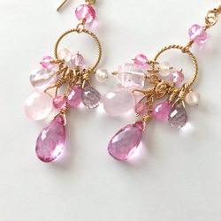 K14GF Pink Topaz and Pink Gemstone Earrings 第10張的照片