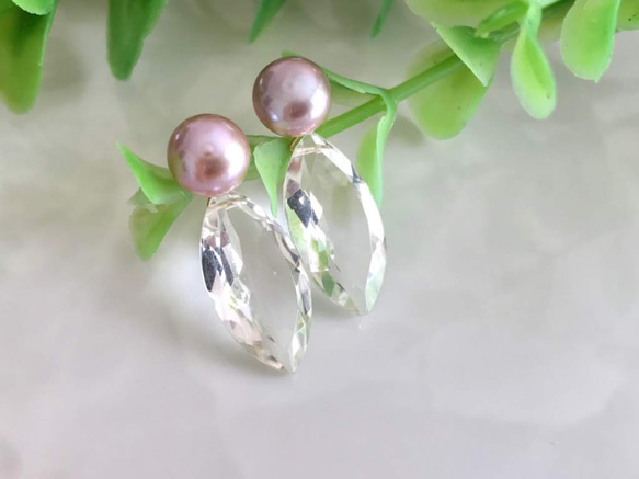 K14GF Freshwater pearl and crystal earrings 第1張的照片