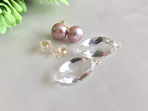 K14GF Freshwater pearl and crystal earrings 第2張的照片