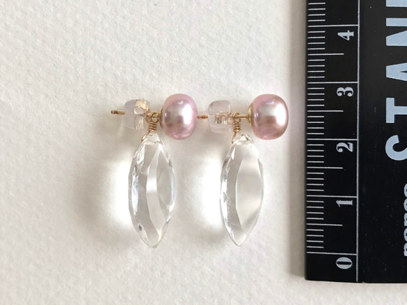 K14GF Freshwater pearl and crystal earrings 第5張的照片