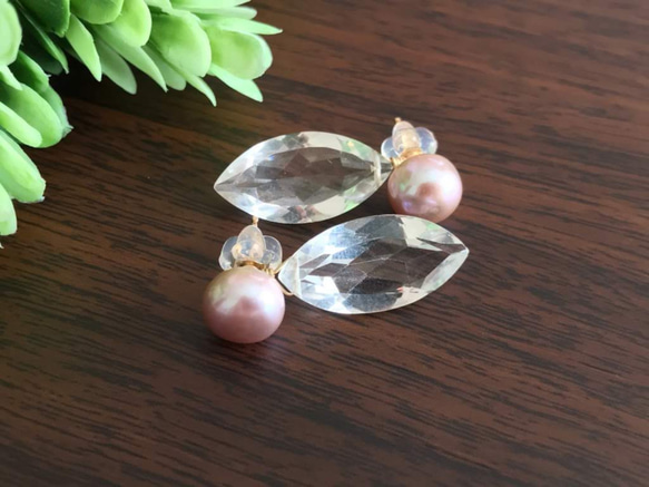 K14GF Freshwater pearl and crystal earrings 第7張的照片
