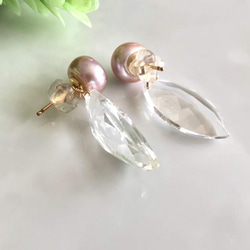 K14GF Freshwater pearl and crystal earrings 第9張的照片