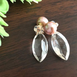 K14GF Freshwater pearl and crystal earrings 第10張的照片