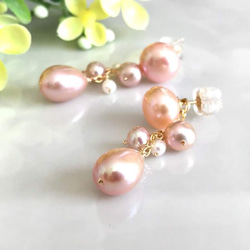 K14GF Cherry Blossom Freshwater Pearl 2way Stud Earrings 第1張的照片