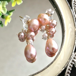 K14GF Cherry Blossom Freshwater Pearl 2way Stud Earrings 第2張的照片