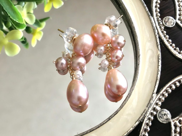 K14GF Cherry Blossom Freshwater Pearl 2way Stud Earrings 第2張的照片